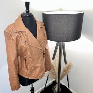 Max Studio Faux Leather Bomber Moto Cognac Jacket